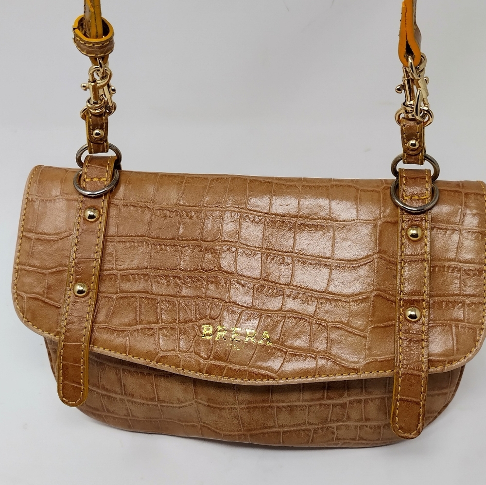 BRERA Italy Tan Crocodile Crossbody Sling Bag